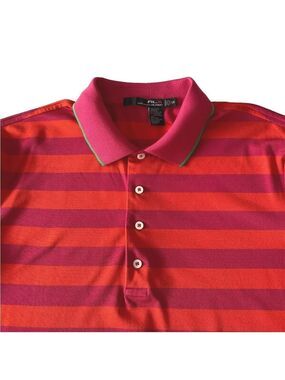RLX Ralph Lauren Golf Polo Shirt Mens Sz L Orange Pink Striped